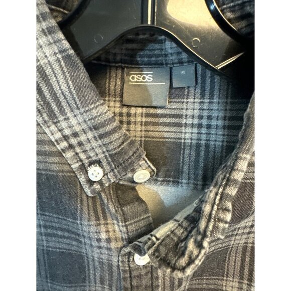 Mens Asos Grey Plaid Button Down Shirt Size M - Picture 2 of 2